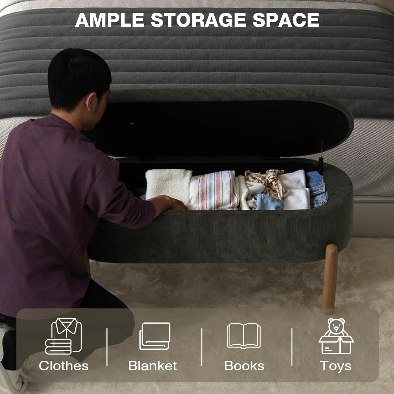 Green Oversized Storage Solution Bench Ottoman Bedroom Dependable