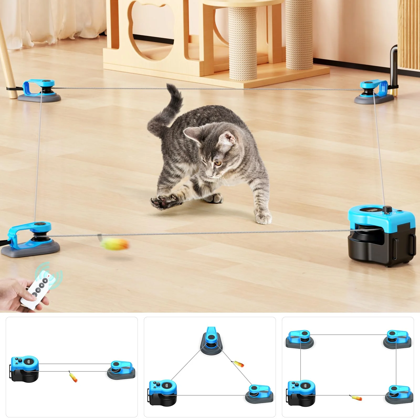 Original AsFrost Upgraded Interactive Cat Toy for Indoor Cats – Auto Manual DIY Feather Mouse Sky Blue Fine Crafted
