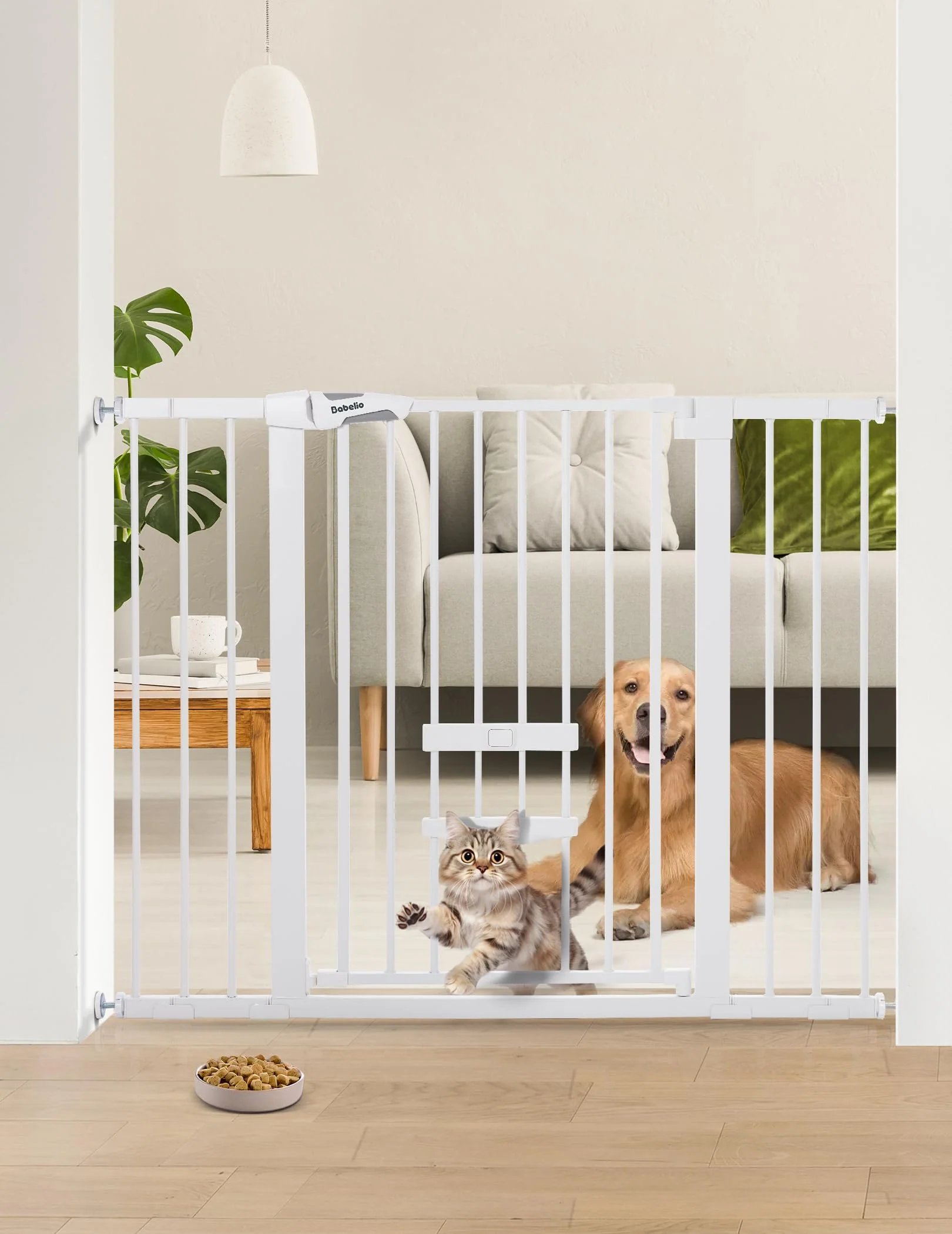 Top-Quality BABELIO 36-Inch Extra Tall Baby Gate with Cat Door – Auto-Close Walk-Through 29-48-In Wide Soft