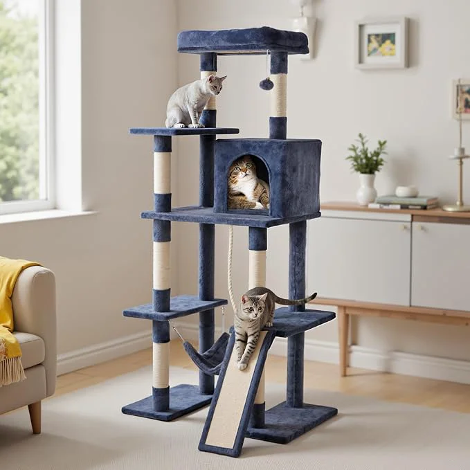 Innovative Large Cat Tree 63 Inch Sisal Scratching Posts Board and Hammock Pet Play House Prestigious