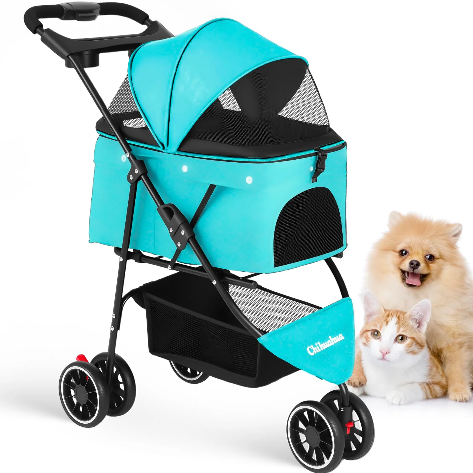 Reliable Chihuahua Pet Stroller – Foldable 3-Wheel Stroller for Small to Medium Pets Mint Green Versatile