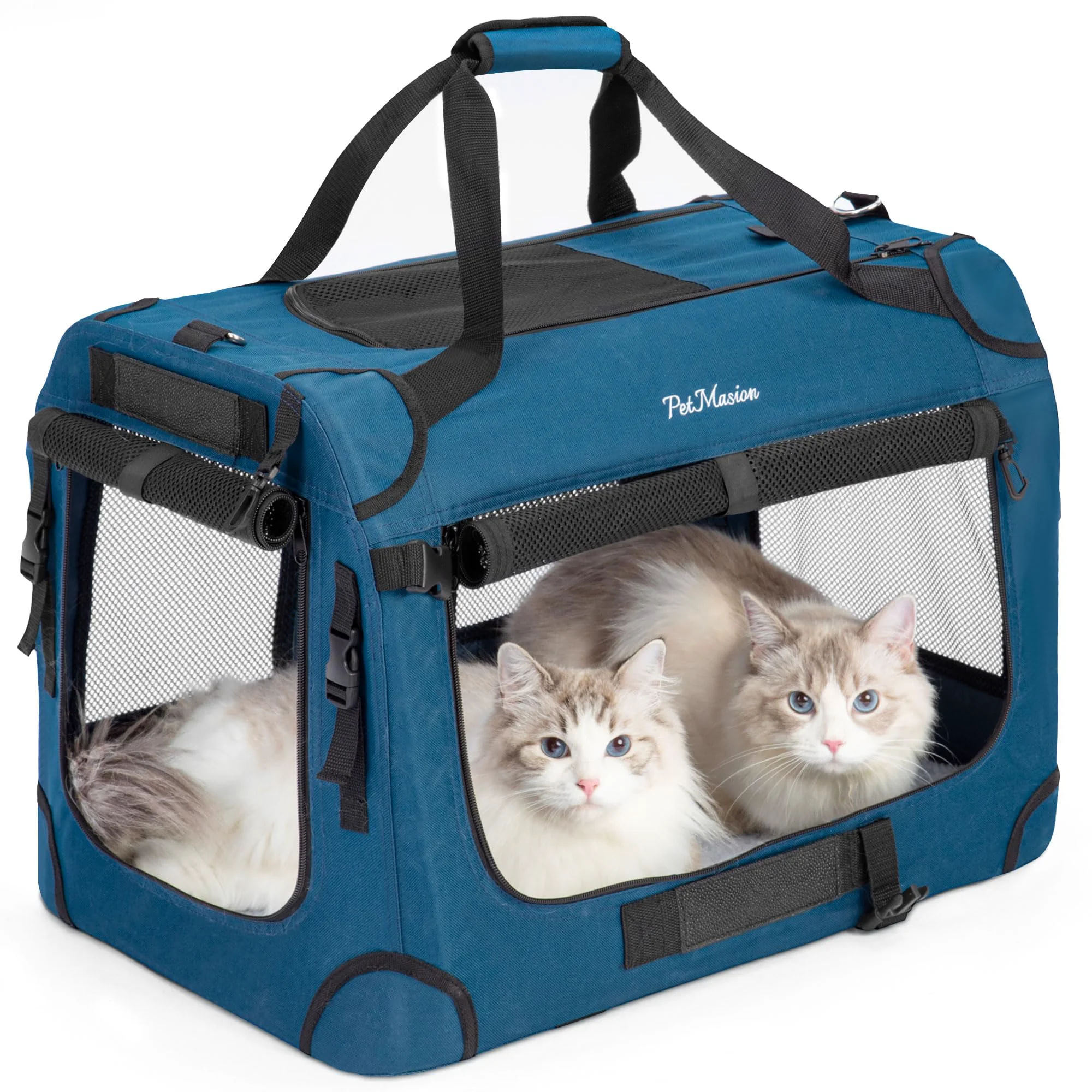 Smart PetMasion Extra Large Cat Carrier for 2 Cats — Collapsible Soft Sided XL Crate 24×16.5×16.5 Durable