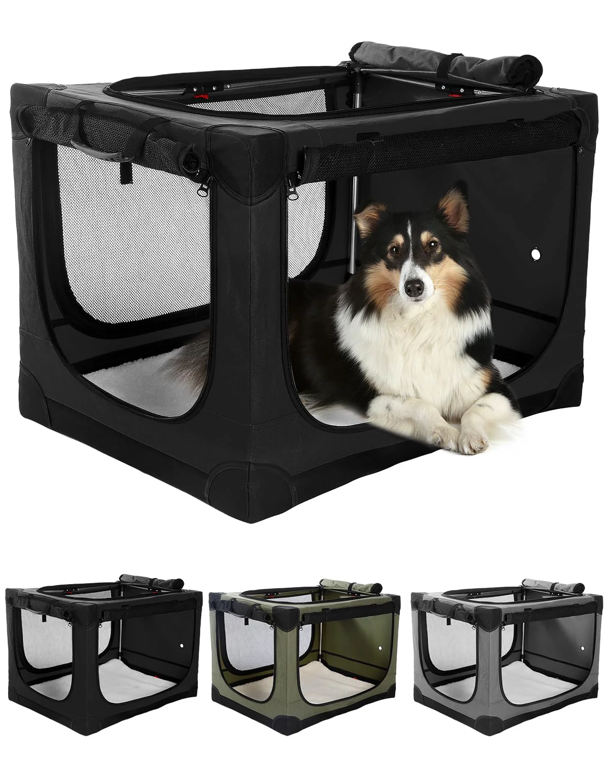 Certified Veraste 24-Inch Collapsible Travel Dog Crate – Portable 4-Door Soft Kennel with Mesh Windows Indoor Outdoor Genuine