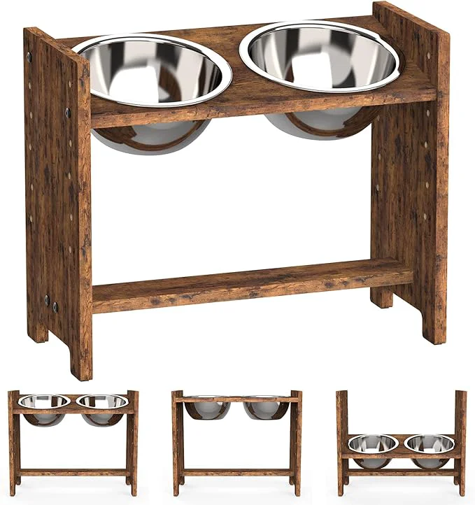 Soft Vantic d Dog Bowls Adjustable Raised Dog Bowl Stand for Large and XLarge Pet Sturdy Particle Board Food Feeder with 2 Stainless Steel Dishes Rustic BrownAbout ThisOverview Exclusive