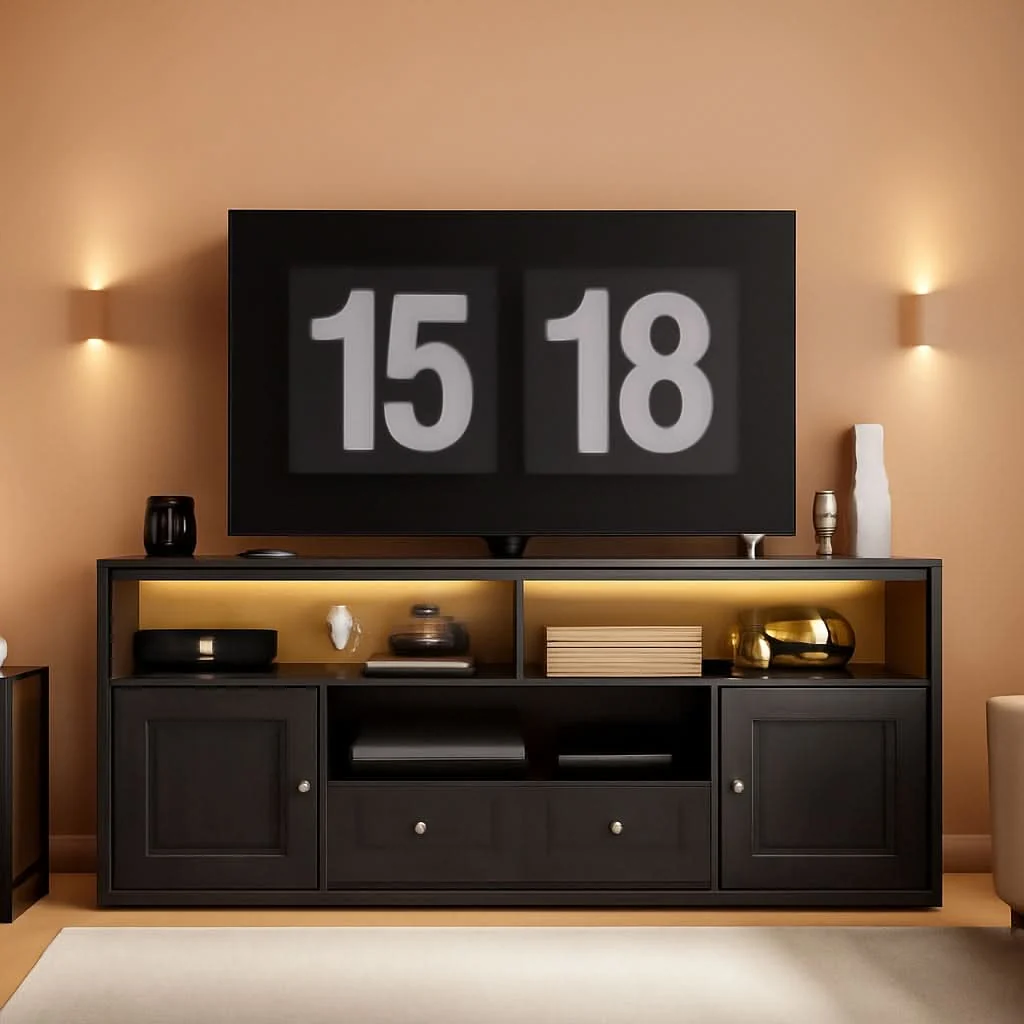 Solid Black 65 Inch High End Contemporary TV Stand LED Lighting Specialty
