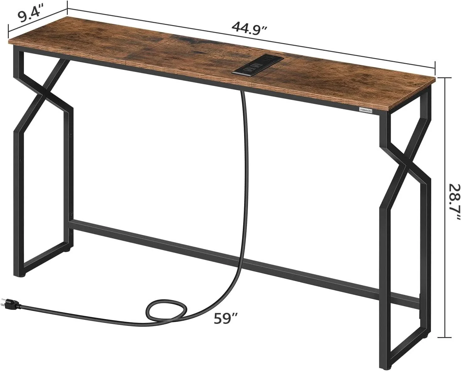 Trendy Sofa Console Table Integrated Charging Station Brown Minimalist