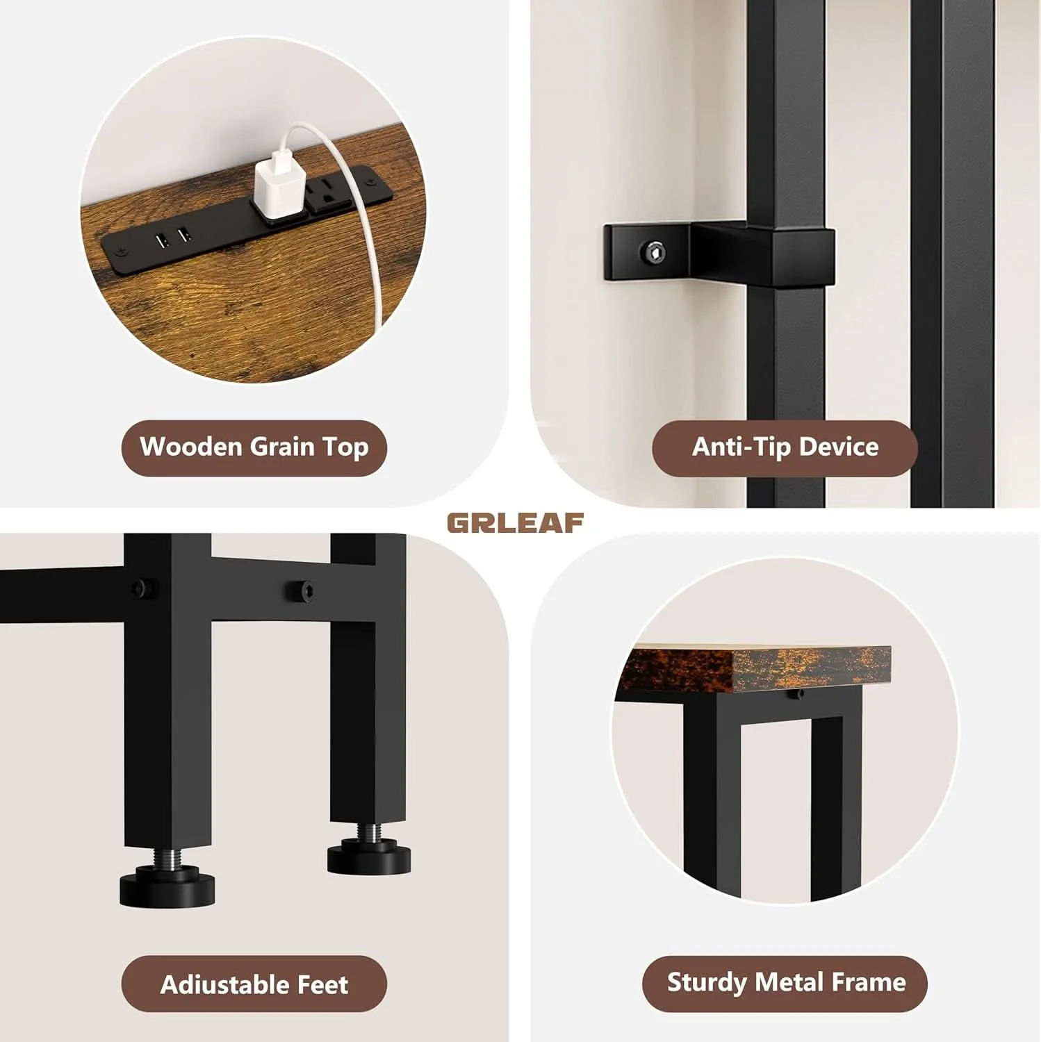 Functional Ninety Inch RusticBrown Sofa Table With Power Strip High-Performance