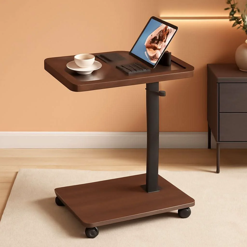 Artisan C Shaped End Table Premium Engineered Wood Walnut Finish Solid