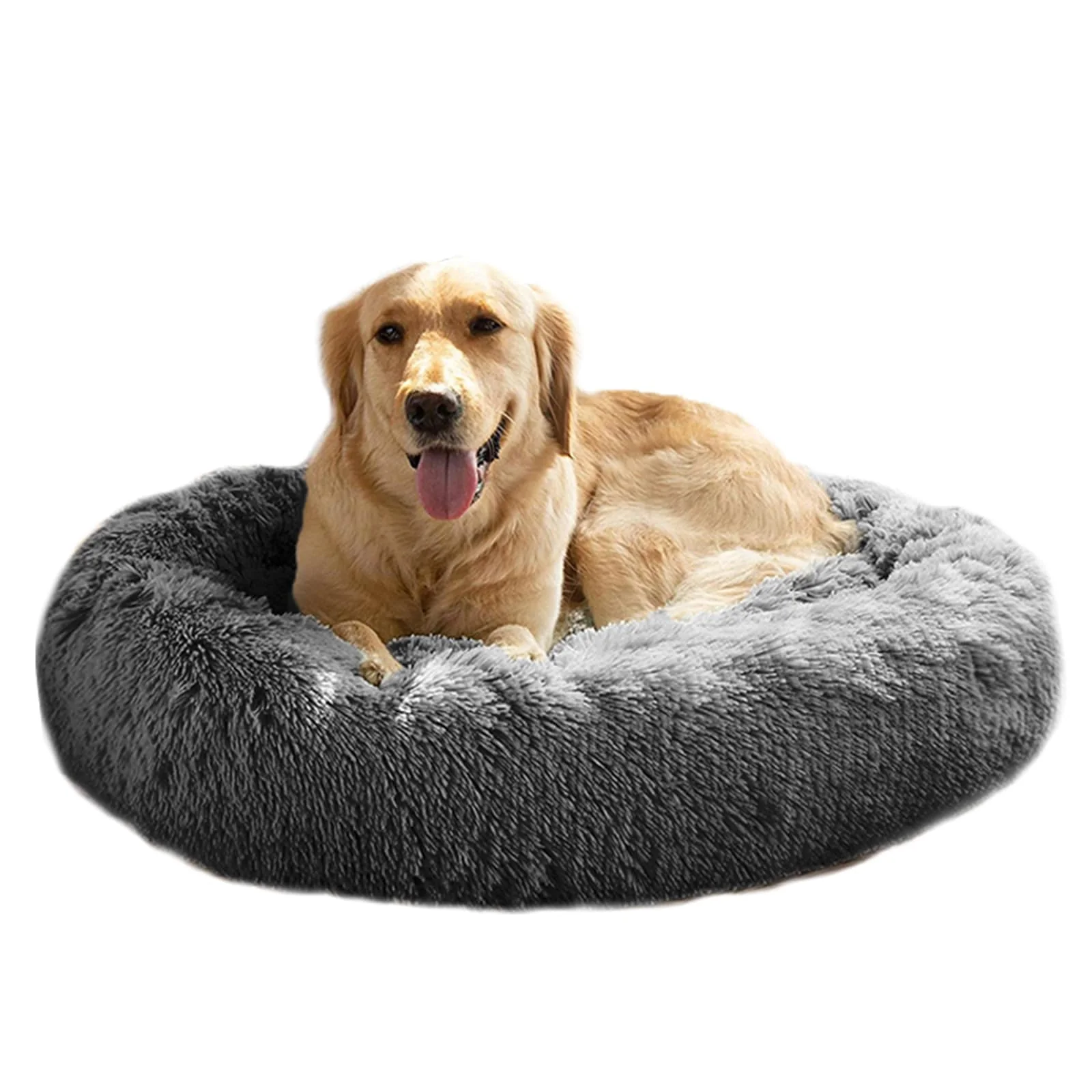 Elite MFOX Calming Dog Bed S-XL – Plush Faux Fur Donut for Medium Large Dogs up to 90 lbs Long-Lasting