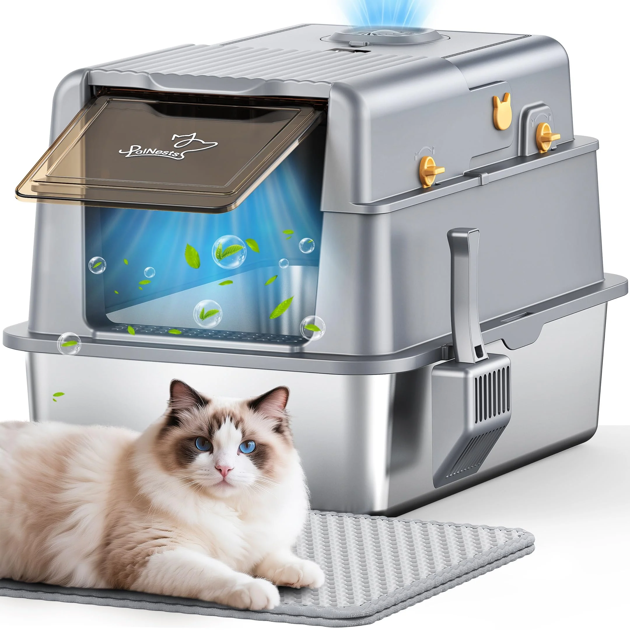Authentic PalNests L7 Ultra XXL Stainless Steel Litter Box with Smart Odor Control Proven