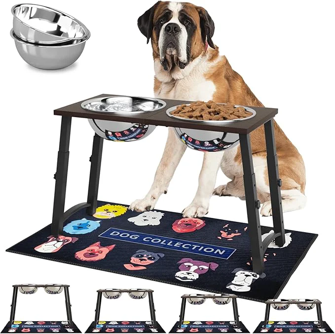 Quality d Dog Bowls for Large and X-Large Dogs with Spill Proof Mat 4 Heights Adjustable Wood Raised Dog Bowl Stand with Two Stainless Steel Food and Water Bowls Non-SlipAbout ThisOverview Artisan