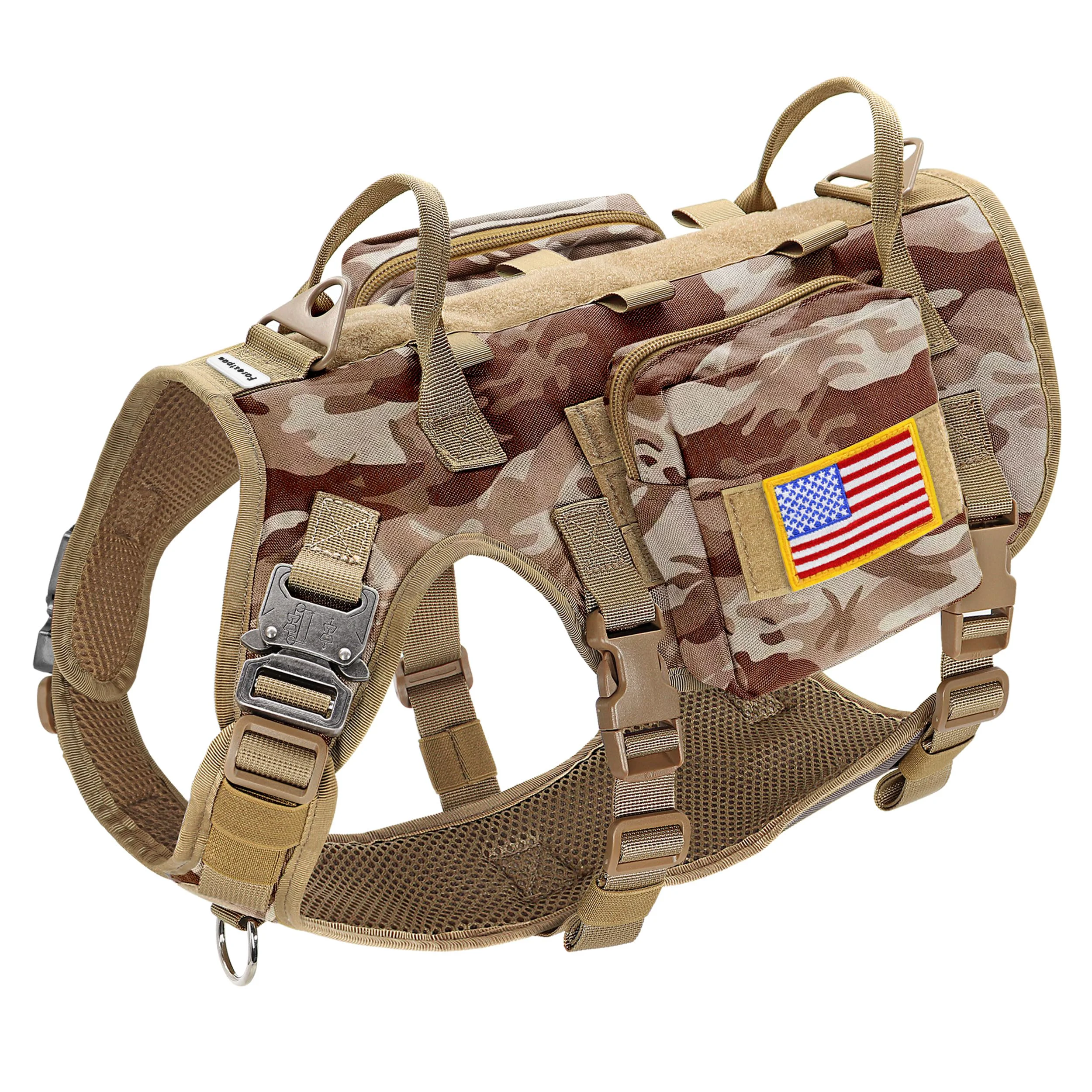 Fashionable Forestpaw Tactical Dog Harness Bungee Leash Set — No-Pull Adjustable Camouflage Brown Refined