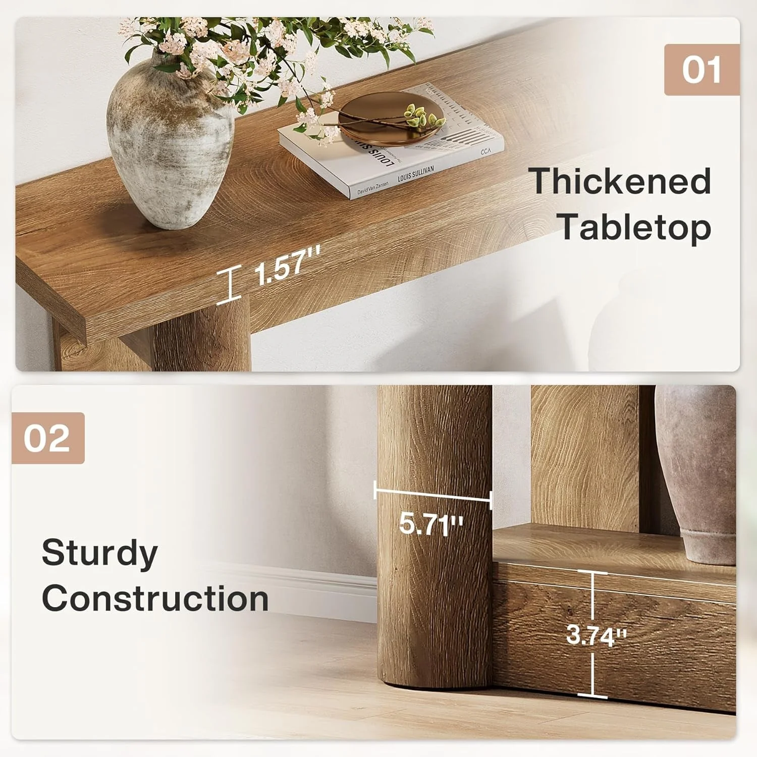Traditional 63-Inch Farmhouse Console Table 2-Tier Storage Sofa Table behind the High-End
