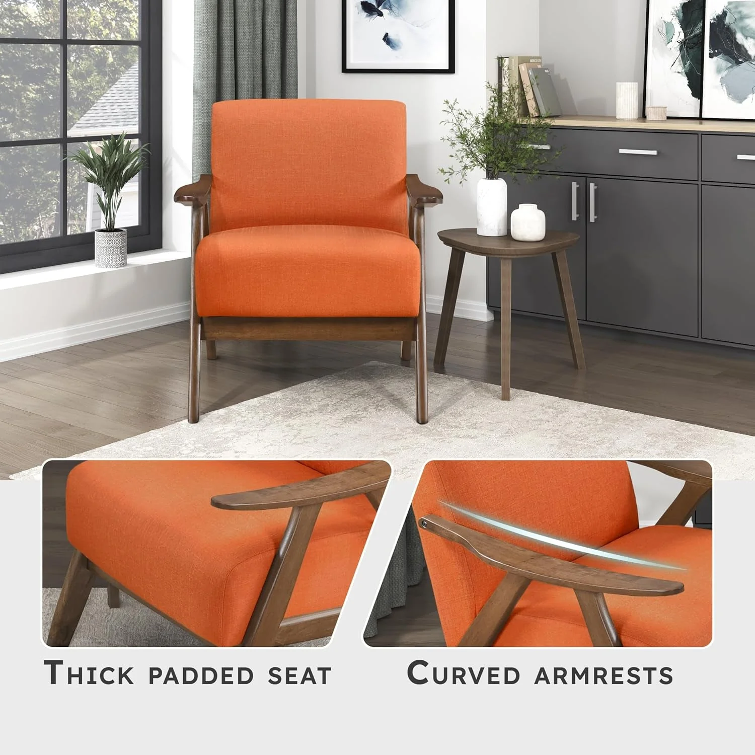Certified Orange Mid Century Modern Upholstered Accent Chair Superior