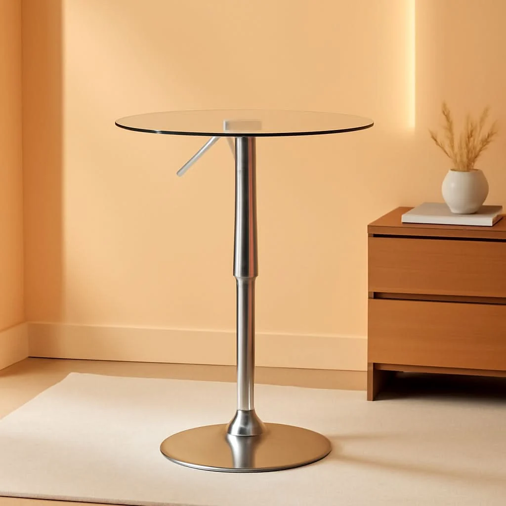 Specialty 23.5 Inch Circular Glass Adjustable Cocktail Table Original Design