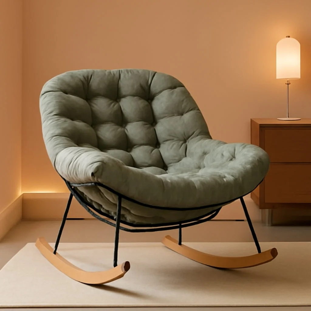 Organic Grey Oversized Rocking Lounge Chair Cushioned Seat Secure