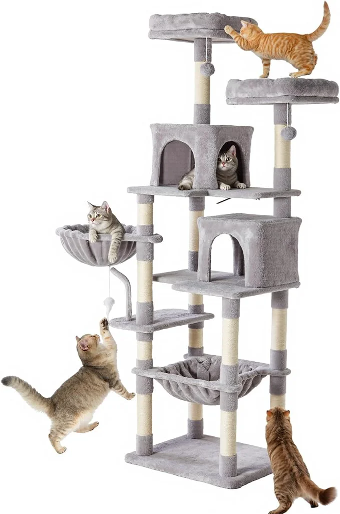 Breathable Large Cat Tree 71 Inch Sisal Scratching Posts and Hammock Pet Play House Excellent