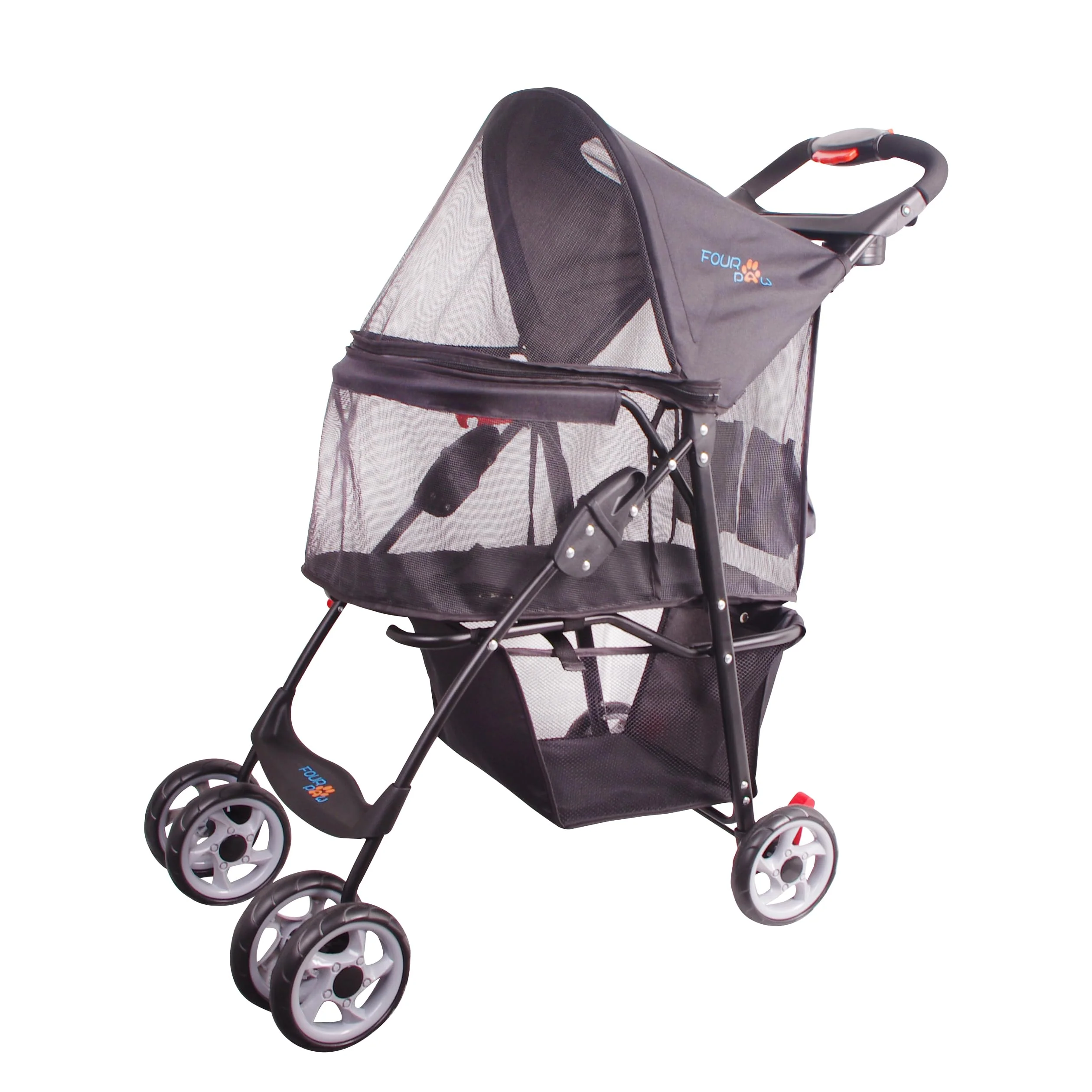 Dependable FOURPAW Full-Window Pet Stroller — 4 Wheels Storage Basket Cup Holder Cats Dogs Proven