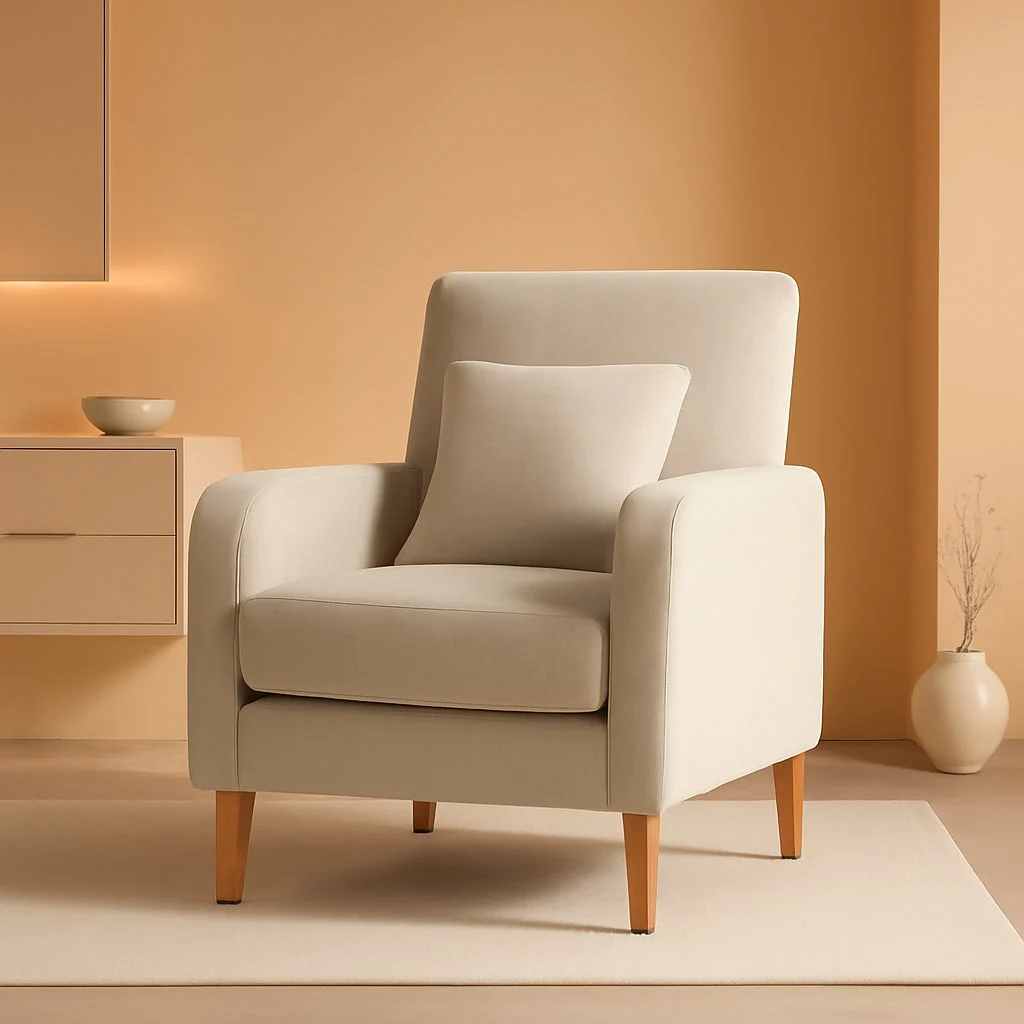 Fine Crafted Beige Upholstered Contemporary Accent Chair With Legs Verified