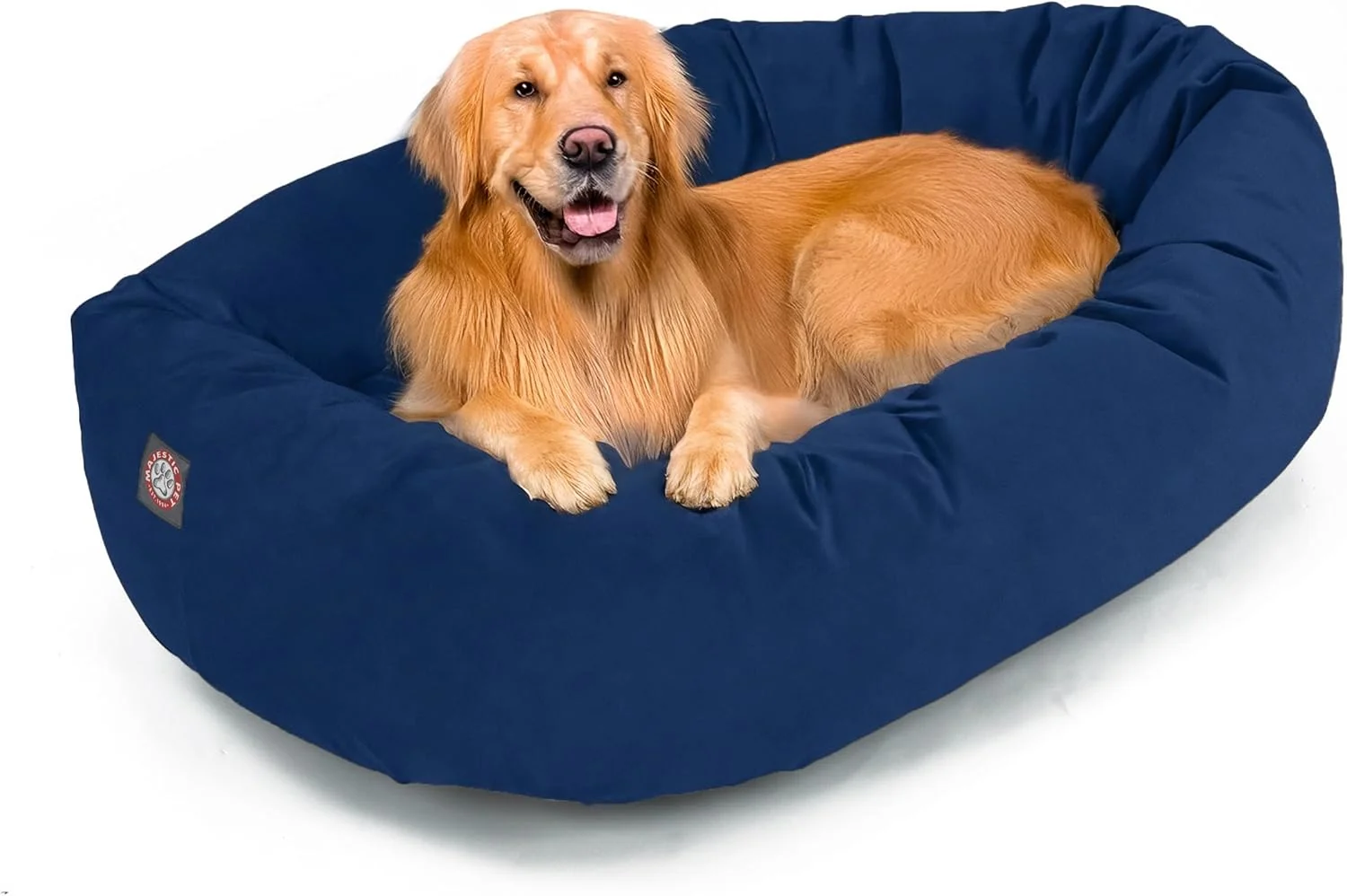 Quality Majestic Pet 40 Inch Suede Shredded Memory Foam Mix Calming Large Dog Bed Washable 40 x 29 x 9 Inch – Cozy Soft Round Donut Dog Bed with Spine for Head Support – Pet Bed Navy Minimalist