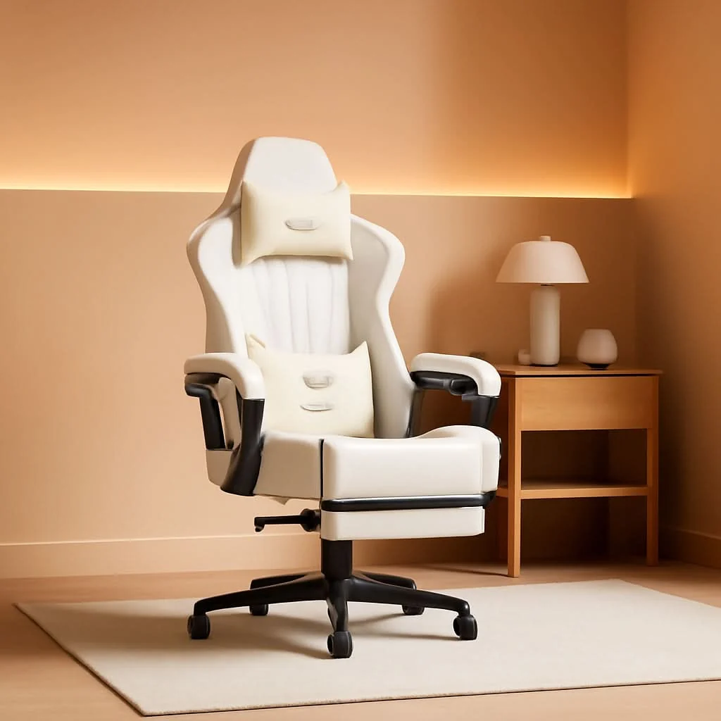 First-Class Ivory Bluetooth Speaker Gaming Chair With Footrest Secure
