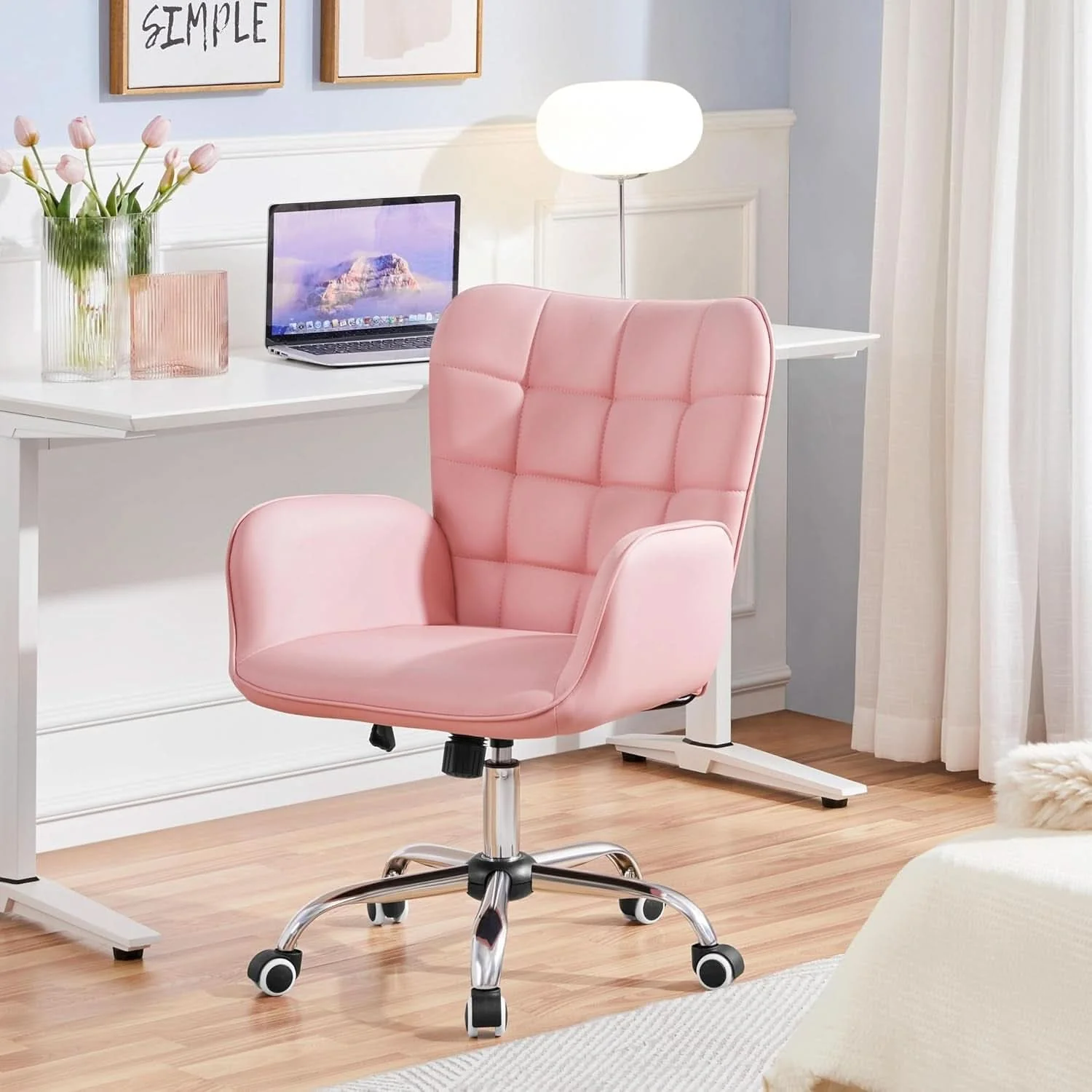 Clean Pink Ergonomic Office Chair With Adjustable Height Reliable