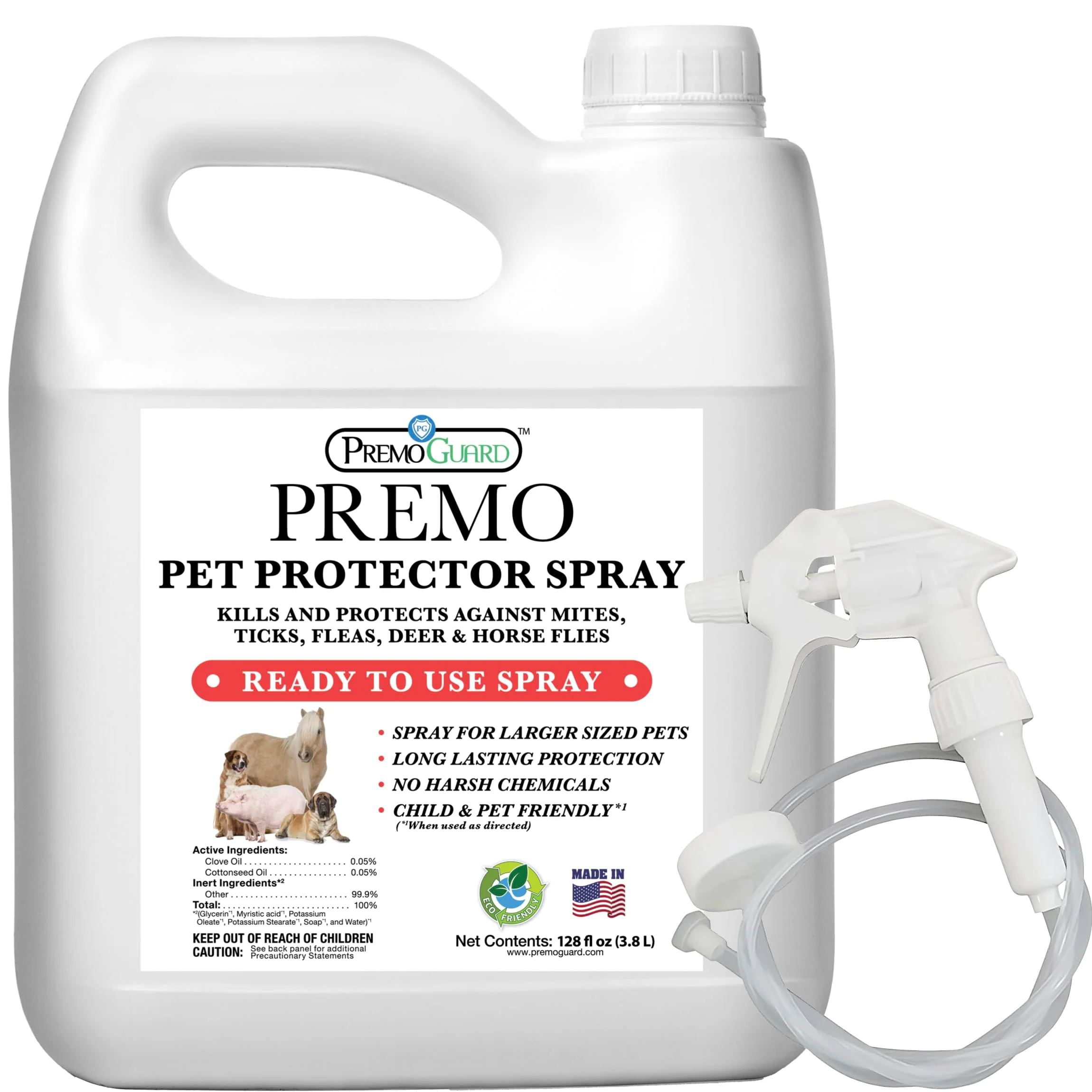 Flexible Premo Guard Pet Protector Spray Natural Plant-Based Flea Tick Mosquito Control for Dogs Cats Home – 128 oz Fine