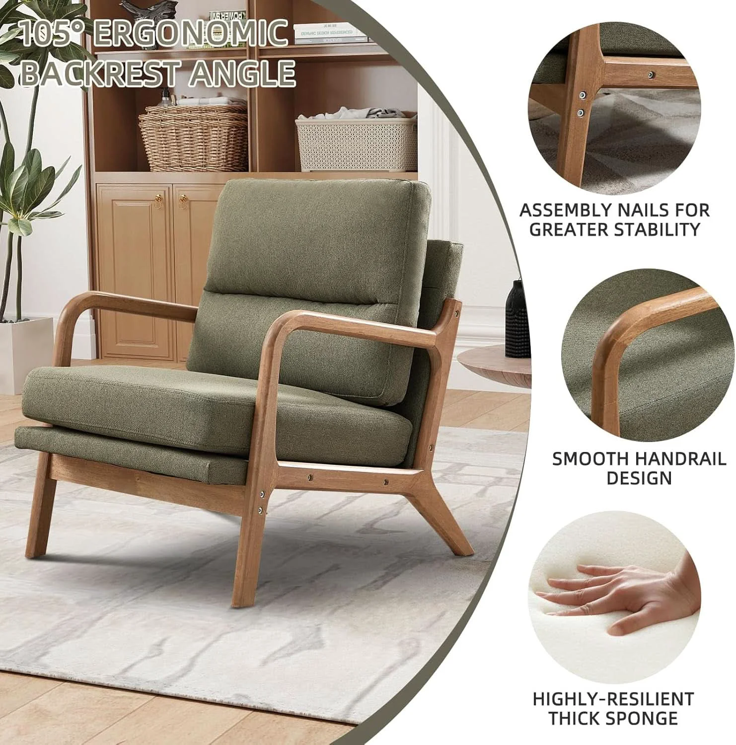 User-Friendly Mid Century Emerald Linen Upholstered Accent Chair Outstanding