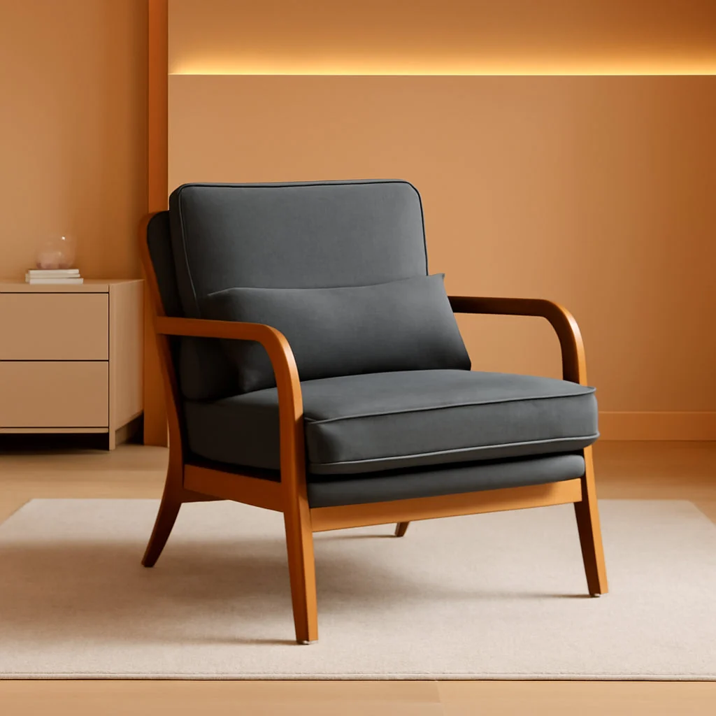 Unique Gray Linen Upholstered MidCentury Chair With Pillow Consistent