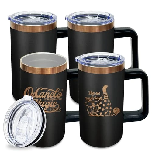 Refined 22oz Insulated Coffee Mug Bulk with Handle and Lid Black 4 Count Contemporary