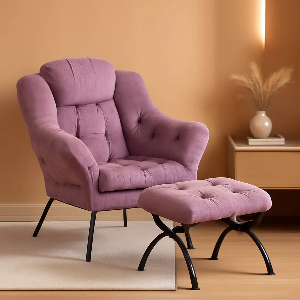 Superior Luxurious Purple Plush Chair With Ottoman Oversized Minimalist