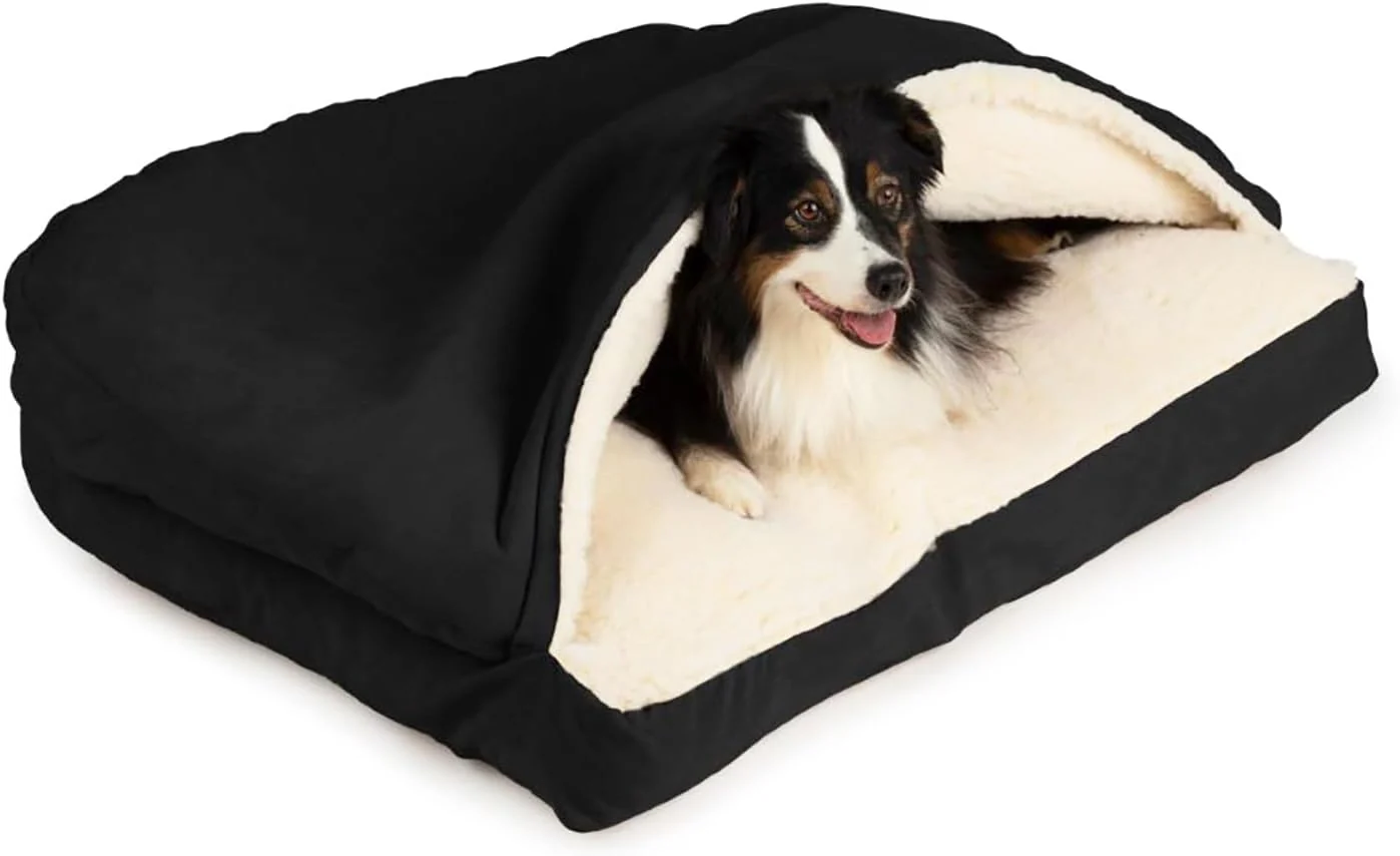 Top-Quality Snoozer Pet Products Luxury Rectangle Cozy Cave Dog Bed with Microsuede Large Black Outstanding