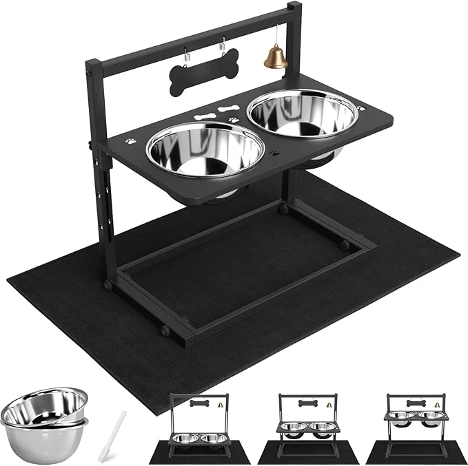 Trendy d Dog Bowls With Mat Adjustable Height 4.3-11.8” Two 1.7L Stainless Steel Food Water Bowls Metal Raised Stand for Large Medium DogsAbout ThisOverview Artisan