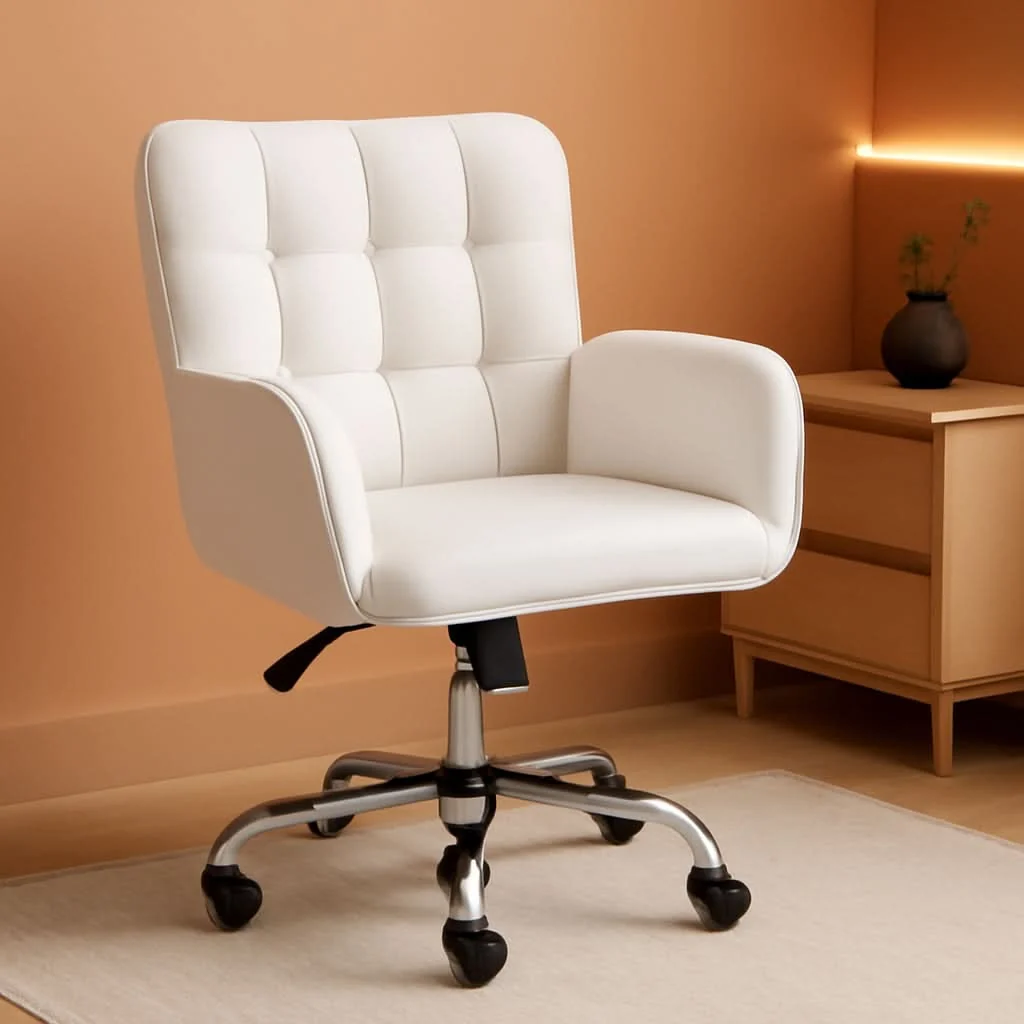 Reliable Ergonomic Faux Leather Office Chair White Adjustable Fine Crafted