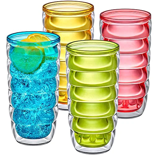 Consistent Arctic – 24-Ounce Insulated Plastic Tumblers Set of 4 Double-Wall Plastic Drinking Glasses Mixed-Color High-Balls Reusable Cups BPA- Shatter-Proof Dishwasher-Safe 4 Count Smooth