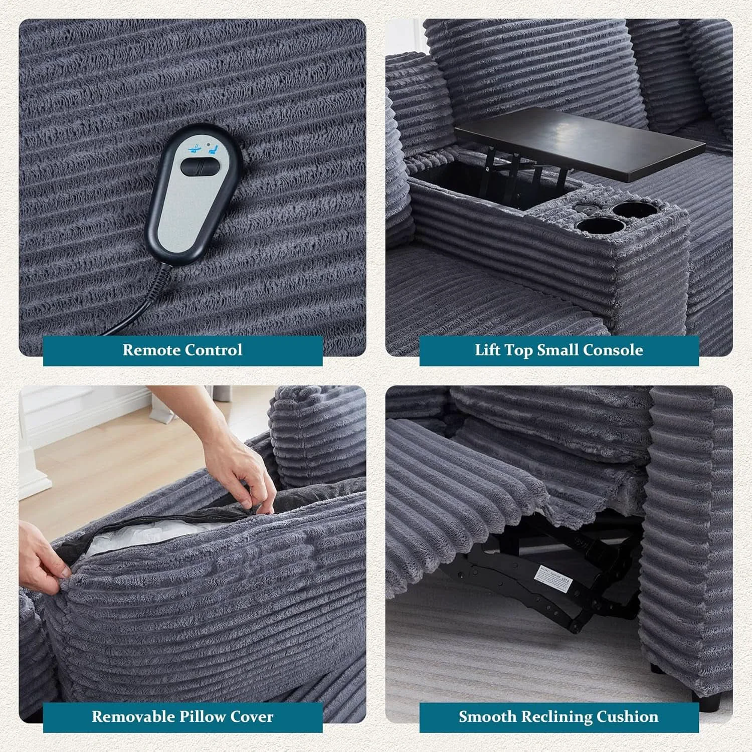 Easy-to-Use Blue Modular Sectional Sofa With Electric Recliners Healthy