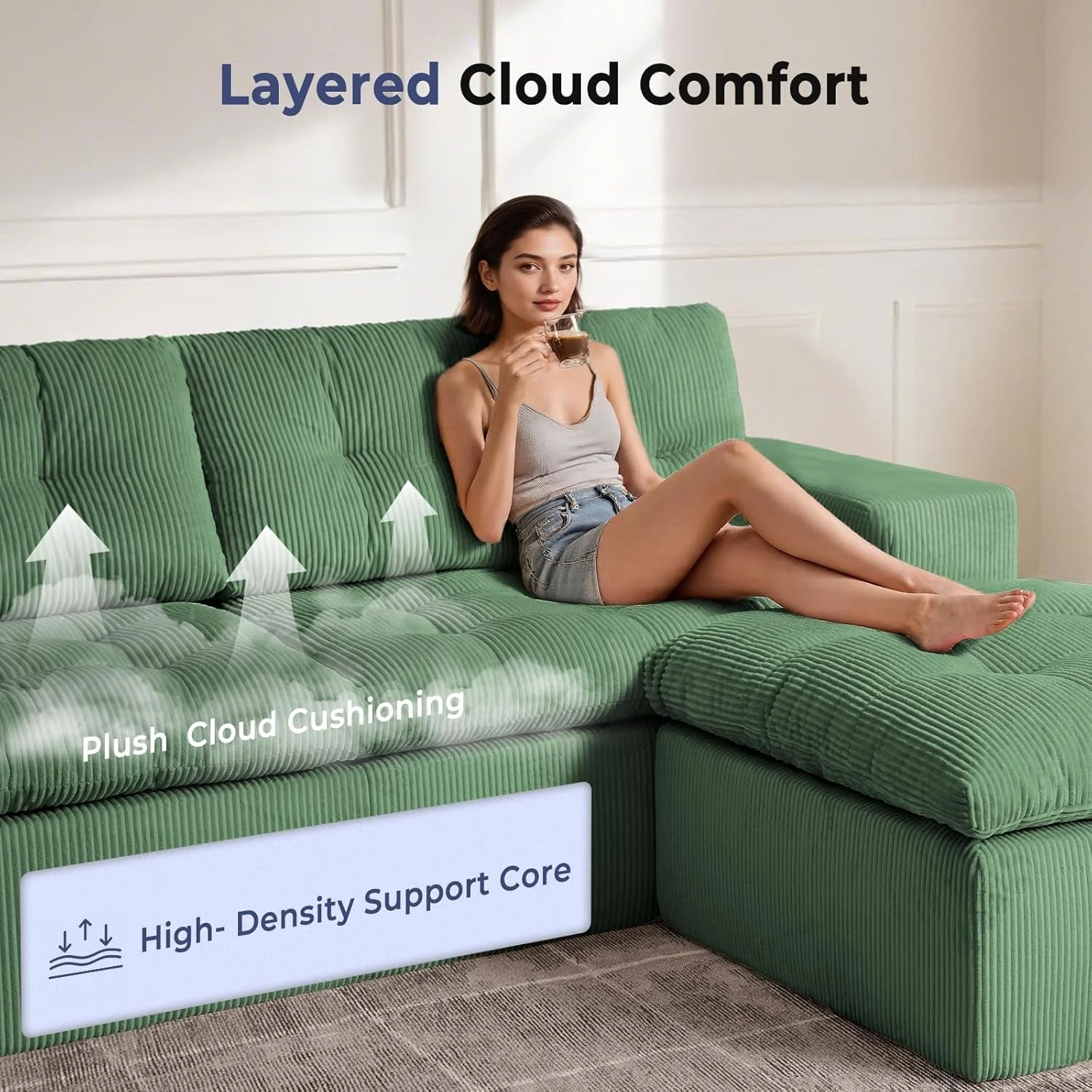 Functional Emerald Green Modularized Sectional Sofa With Ottoman High-Grade