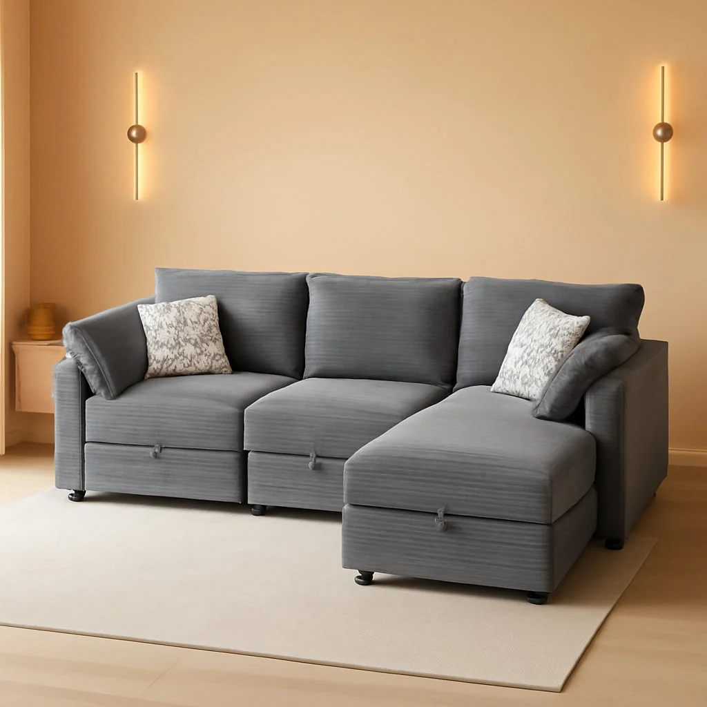 Versatile Gray Modular Sectional Sofa With Hidden Compartment Healthy