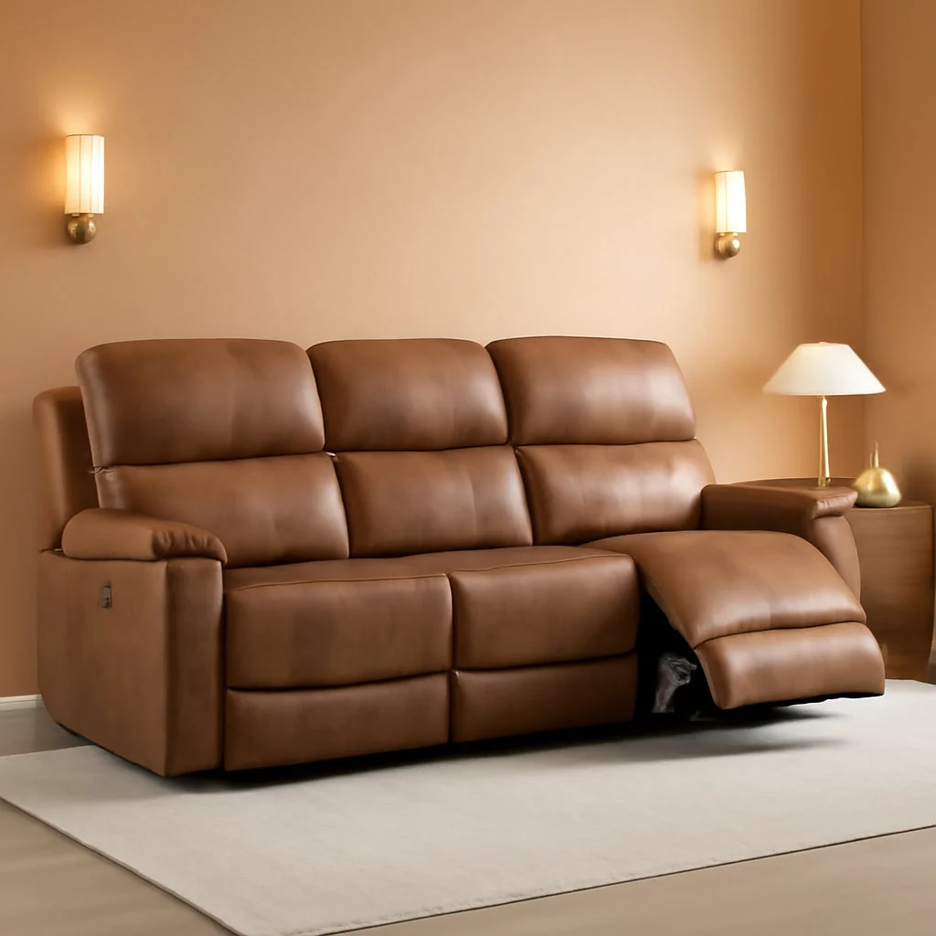Optimized Brown Faux Leather Manual Reclining Overstuffed Sofa Organic