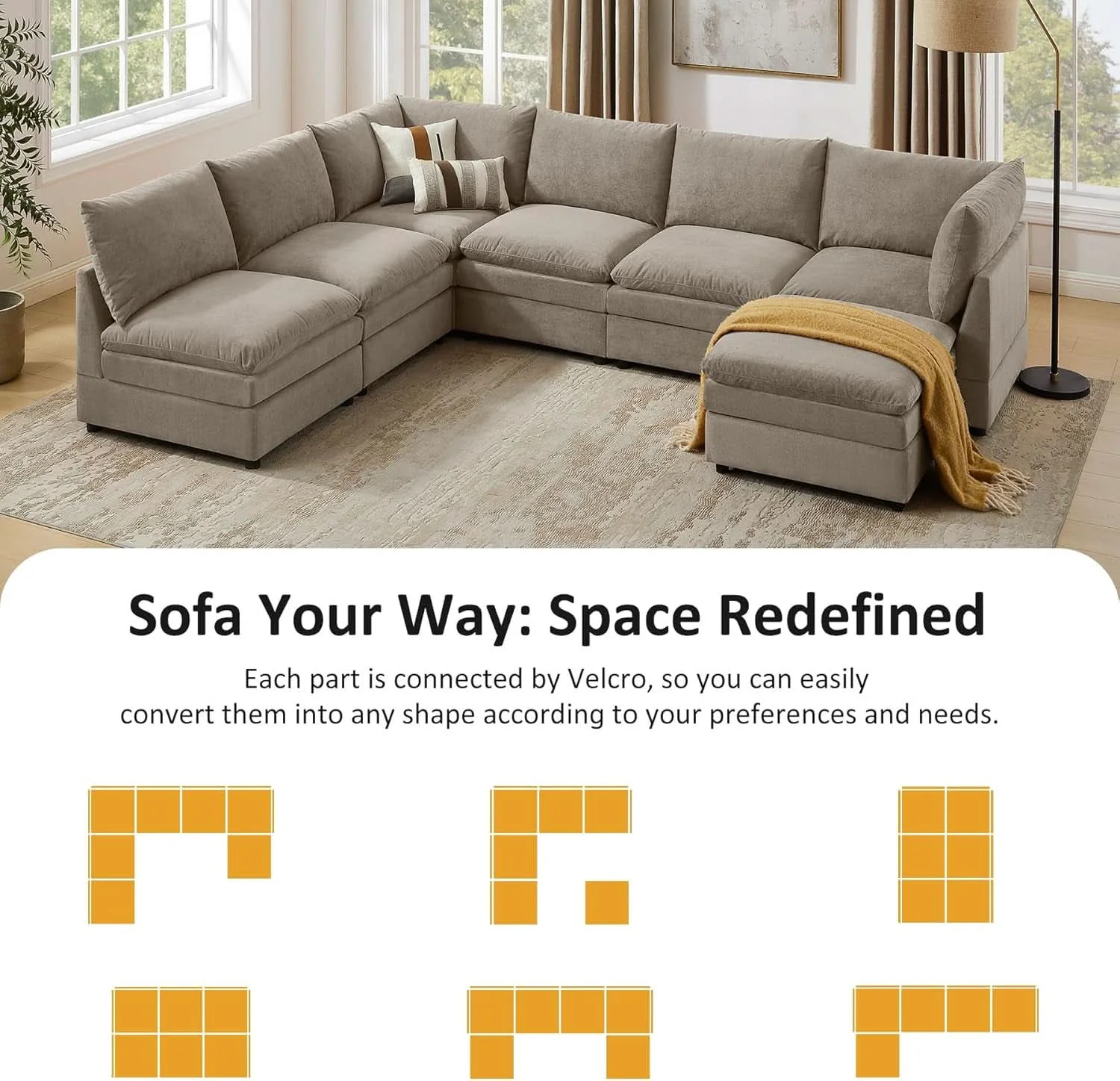 Authentic 127 Inch Taupe Contemporary Modular Sectional Sofa Enhanced