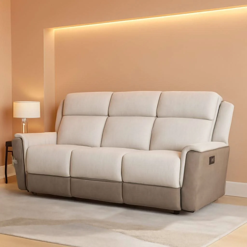User-Friendly Two Tone Beige Chenille Upholstered Reclining Sofa Healthy