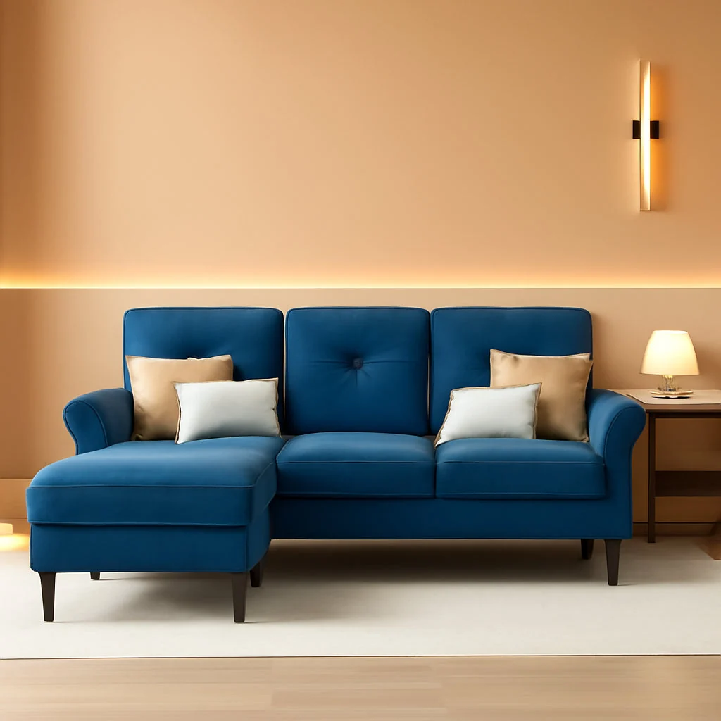 User-Friendly Velvet 83 Inch Sectional Sofa With Movable Ottoman Traditional