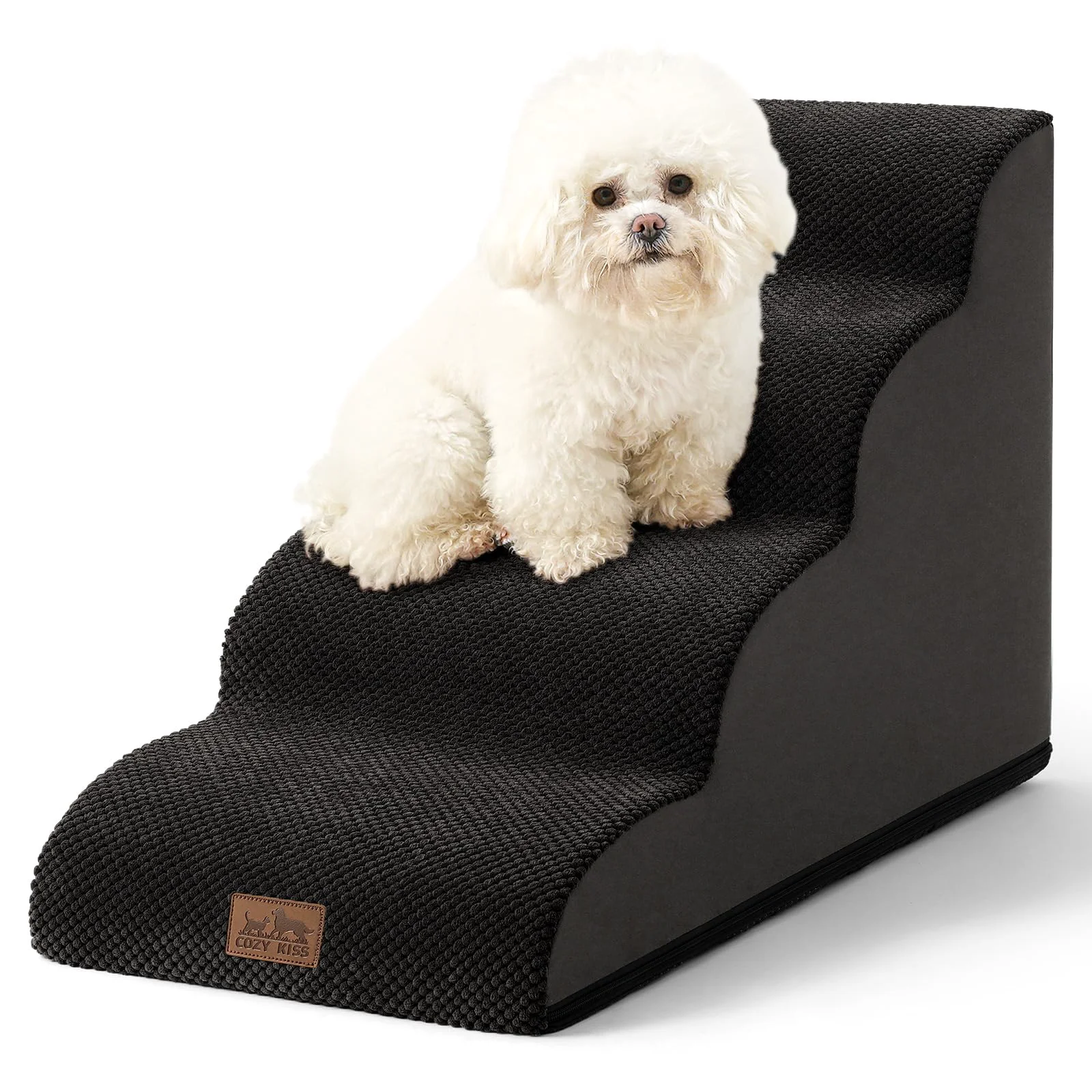 Expertly Made COZY KISS Dog Stairs — 4-Step Curved Foam Ramp for Small Dogs High-Performance