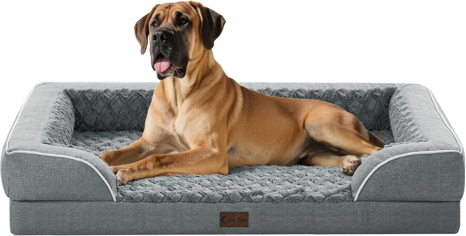 Pure Orthopedic XXL Dog Bed for Extra Large Dogs Waterproof Memory Foam Dogs Bed with Sides Egg-Crate Foam and Non-Slip Bottom Big Dog Couch Bed with Washable Removable Cover XX-Large Grey Clean