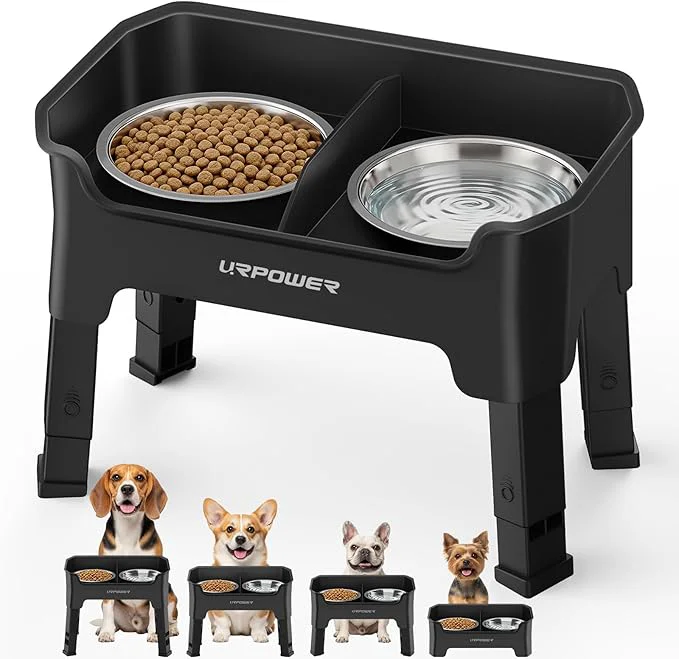 Traditional URPOWER Mess Proof d Dog Bowls High Wall Splash Guard Design 4 Height Adjustable Raised Bowl Stand 2 Stainless Steel Bowls Non-Slip Food Water Set for Small Medium Large DogsAbout ThisOverview Flexible