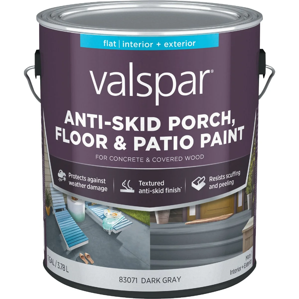 Natural Valspar Anti-Skid Flat Latex Porch Floor Patio Paint Dark Gray 1 Gal. Secure