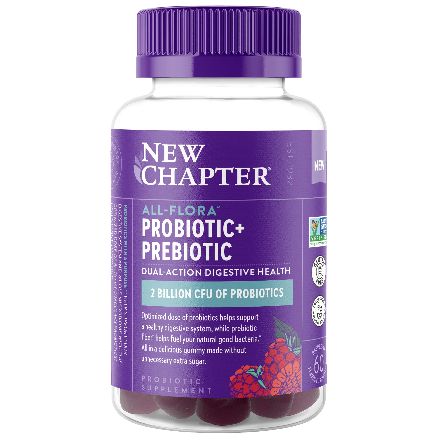 Organic New Chapter All-Flora Probiotic Prebiotic Gummies Raspberry Flavored Original