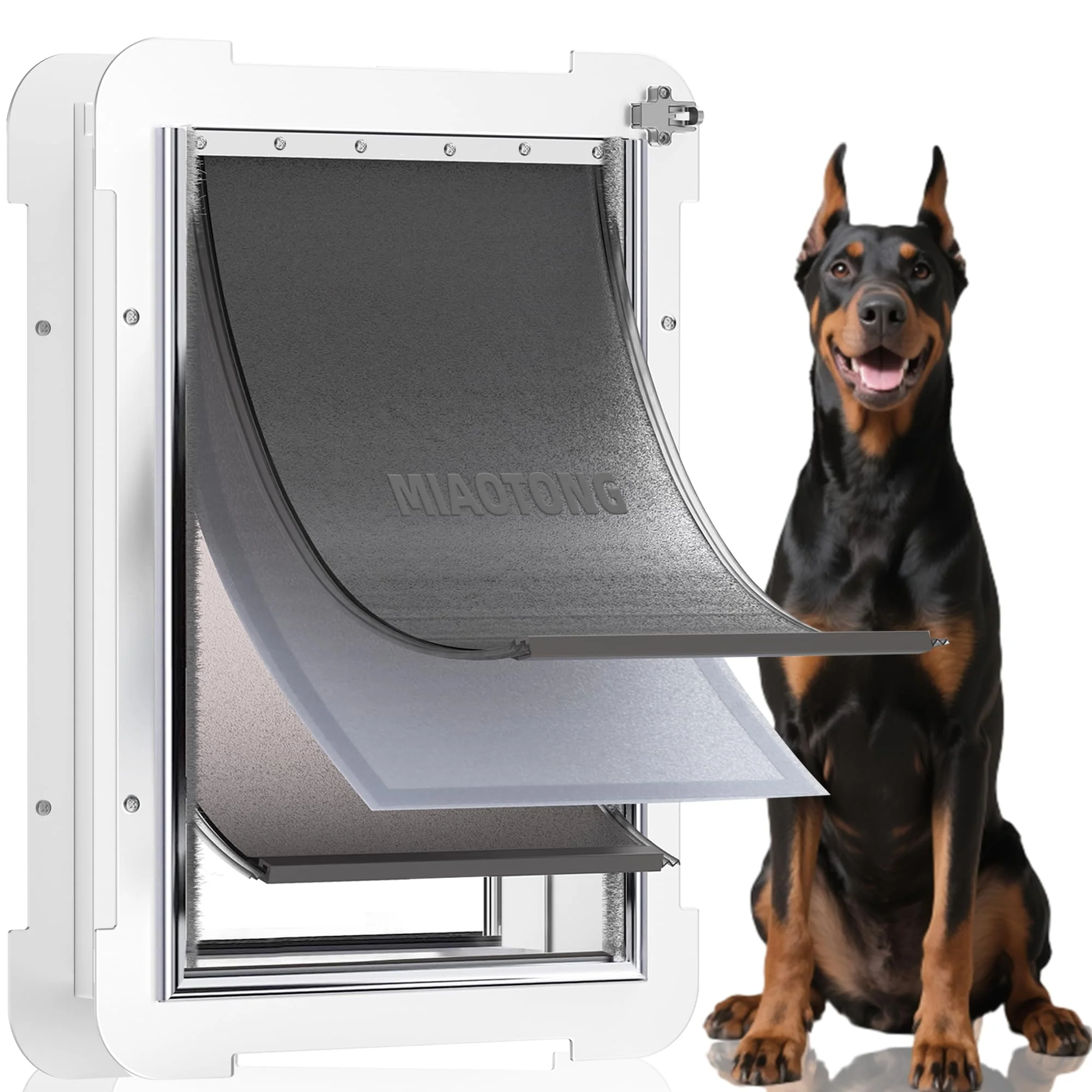 Sophisticated MIAOTONG 3-Flaps Rust XL Dog Door for Doors – Heavy-Duty Weather-Resistant Up to 220 Lbs Official