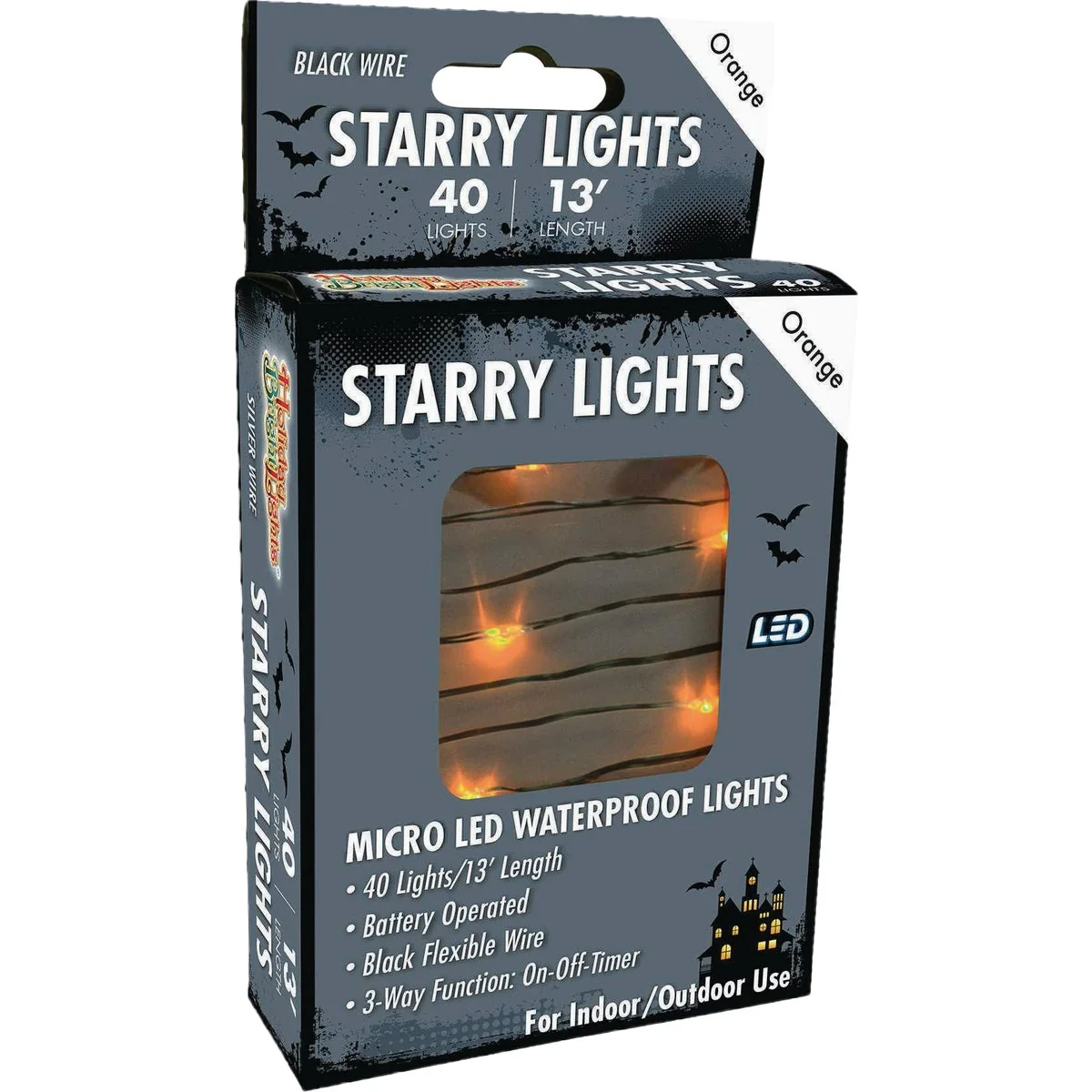 Specialty Holiday Bright Lights 40-Bulb Micro LED Orange Battery Operated String Light Set with Black Wire Traditional