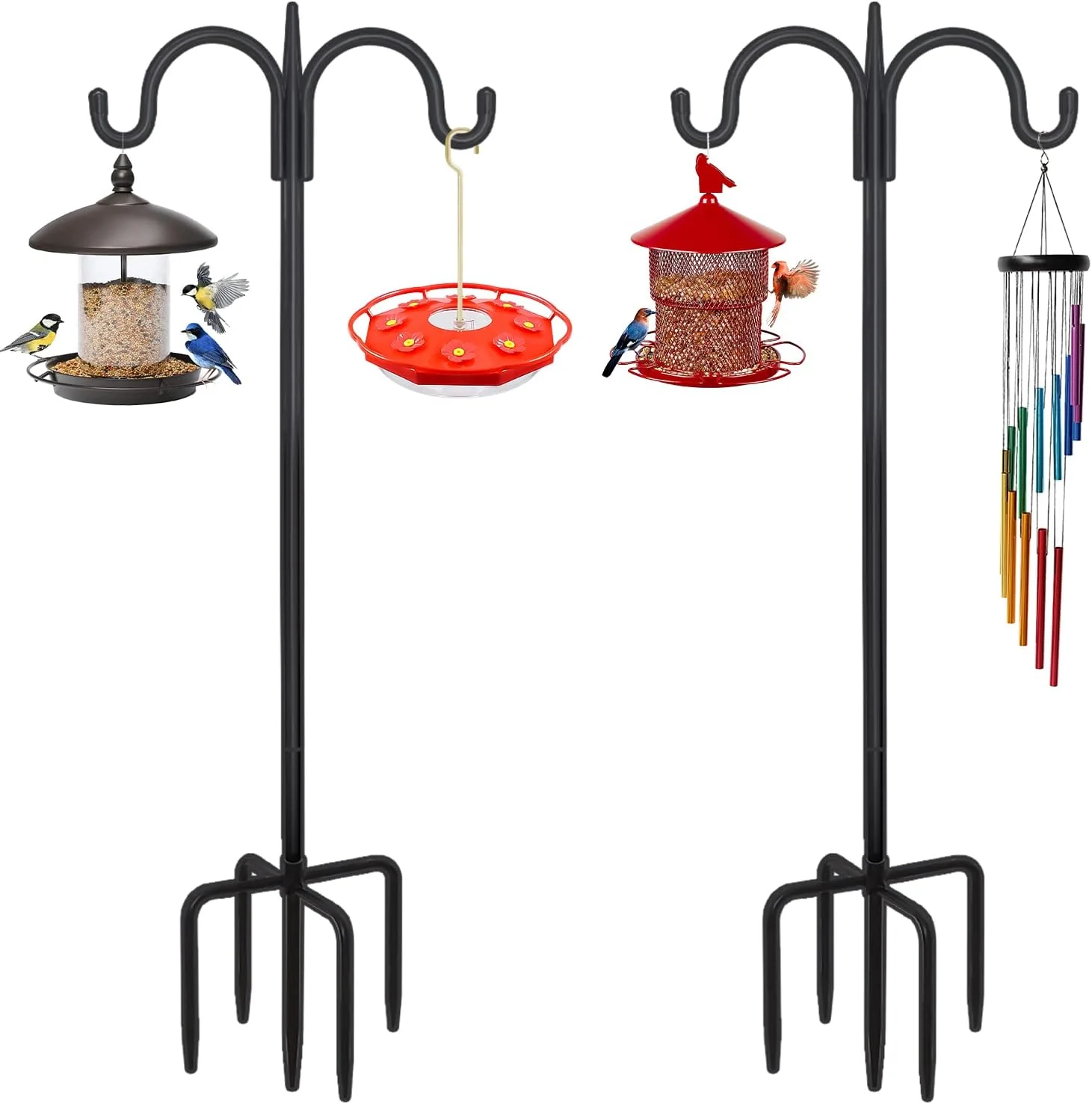 Smooth FEED GARDEN Adjustable Double Shepherds Hook for Outdoor with 5 Prong Base 108 Inch Heavy Duty Two Sided Bird Feeder Pole for Hanging Plant Baskets Solar Light Lanterns Wind Chimes 2 Pack Soft